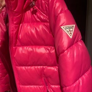 Hot Pink Guess Puffer Coat with Hood